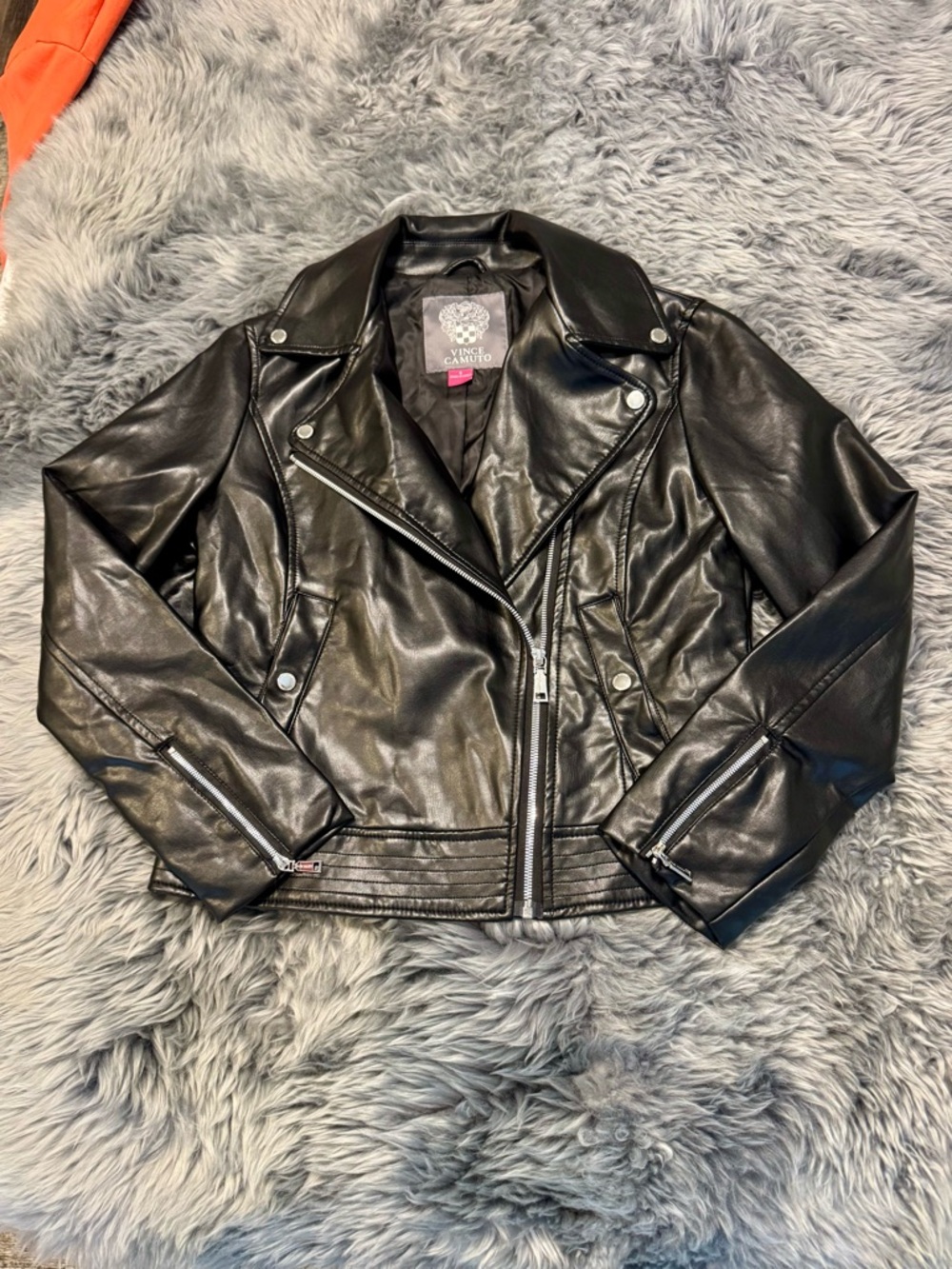 Vince Camuto Shiny Black Faux Leather Back-Panel Jacket